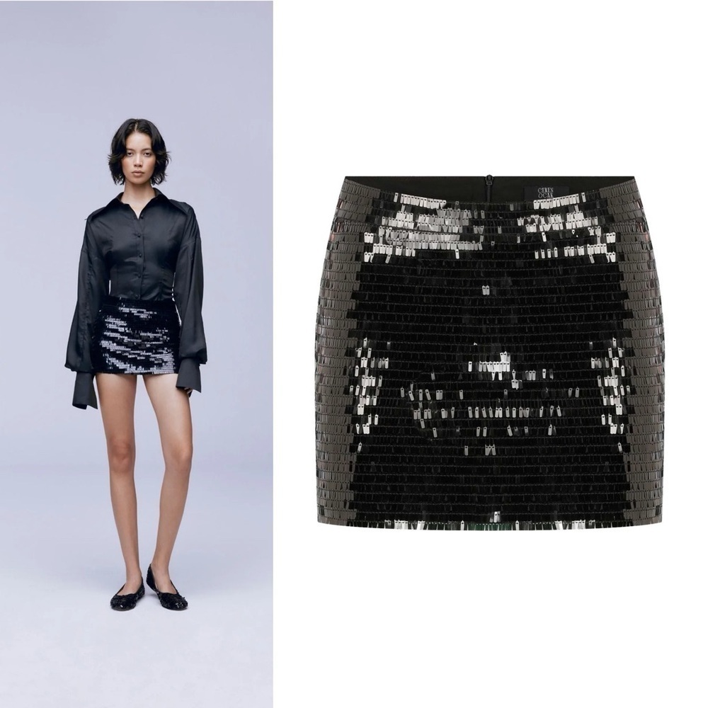 Ceren Ocak Sequin Mini Skirt Party Glam Sparkle‎ Designer Black Size S EUC